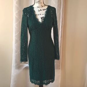 Adrianna Papell Jade Green Lace Dress, V-Neck